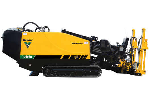 A black and yellow Vermeer horizonal directional drill with the label "d24x40 Navigator"