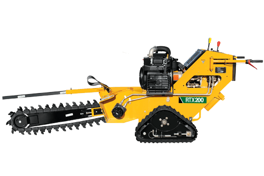 A yellow pedestrian trencher with the label "RTX200"