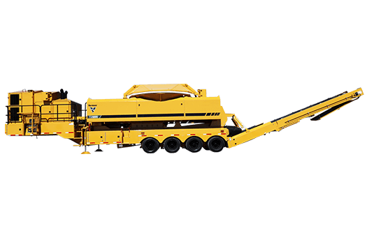 A cut out image of a large yellow Vermeer tub grinder